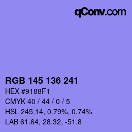 Color code: RGB 145 136 241 | qconv.com