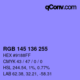 Color code: RGB 145 136 255 | qconv.com