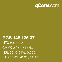 Color code: RGB 145 136 37 | qconv.com