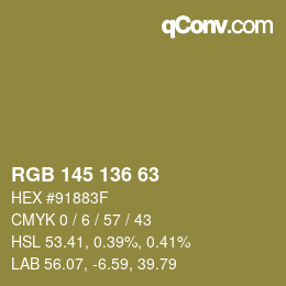 Color code: RGB 145 136 63 | qconv.com
