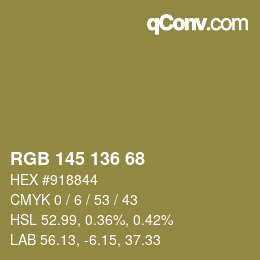 Color code: RGB 145 136 68 | qconv.com