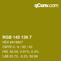 Color code: RGB 145 136 7 | qconv.com