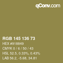 Color code: RGB 145 136 73 | qconv.com