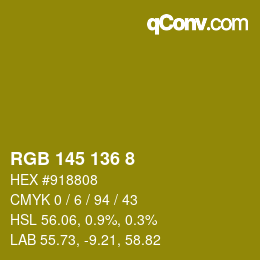 カラーコード: RGB 145 136 8 | qconv.com