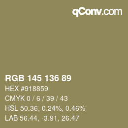 カラーコード: RGB 145 136 89 | qconv.com