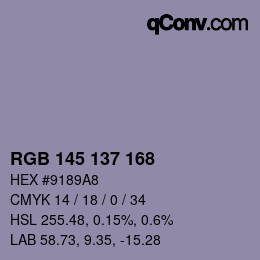 Color code: RGB 145 137 168 | qconv.com