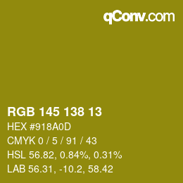 颜色代码: RGB 145 138 13 | qconv.com