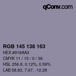 Code couleur: RGB 145 138 163 | qconv.com