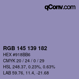 Color code: RGB 145 139 182 | qconv.com