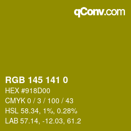 Color code: RGB 145 141 0 | qconv.com