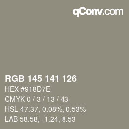 カラーコード: RGB 145 141 126 | qconv.com