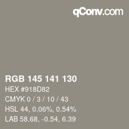 Code couleur: RGB 145 141 130 | qconv.com