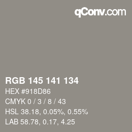 Color code: RGB 145 141 134 | qconv.com