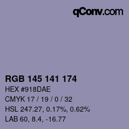 Color code: RGB 145 141 174 | qconv.com