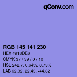Código de color: RGB 145 141 230 | qconv.com