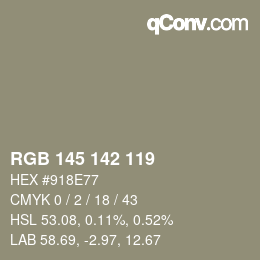 Color code: RGB 145 142 119 | qconv.com