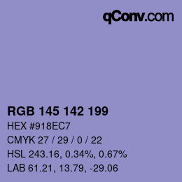 Color code: RGB 145 142 199 | qconv.com