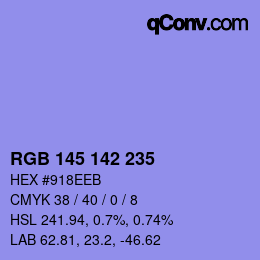 Color code: RGB 145 142 235 | qconv.com