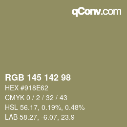 颜色代码: RGB 145 142 98 | qconv.com