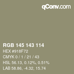 カラーコード: RGB 145 143 114 | qconv.com