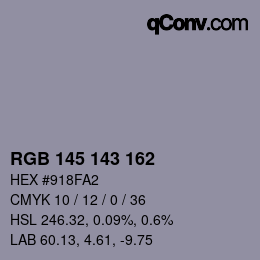 Color code: RGB 145 143 162 | qconv.com