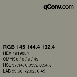 カラーコード: RGB 145 144.4 132.4 | qconv.com