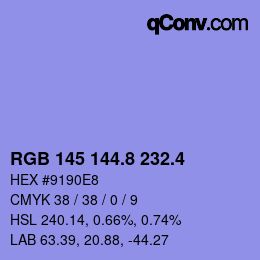 カラーコード: RGB 145 144.8 232.4 | qconv.com