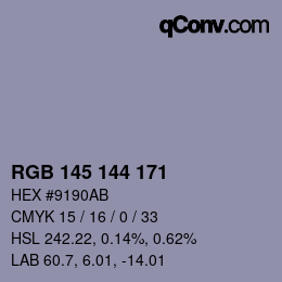 Color code: RGB 145 144 171 | qconv.com