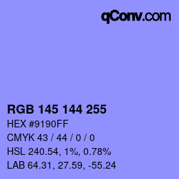 Color code: RGB 145 144 255 | qconv.com