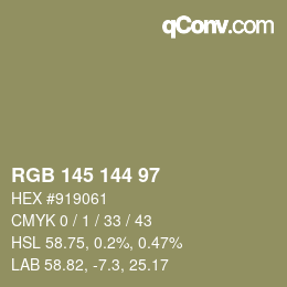 Code couleur: RGB 145 144 97 | qconv.com