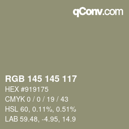 Código de color: RGB 145 145 117 | qconv.com