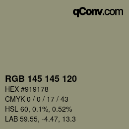 Color code: RGB 145 145 120 | qconv.com