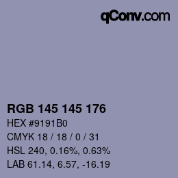 Código de color: RGB 145 145 176 | qconv.com