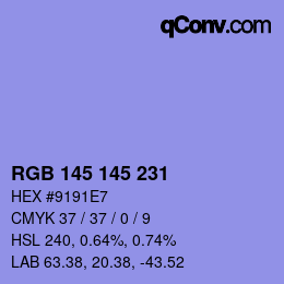 カラーコード: RGB 145 145 231 | qconv.com