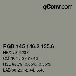 カラーコード: RGB 145 146.2 135.6 | qconv.com