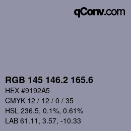 カラーコード: RGB 145 146.2 165.6 | qconv.com