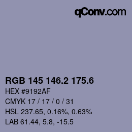 カラーコード: RGB 145 146.2 175.6 | qconv.com
