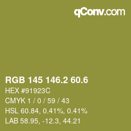 カラーコード: RGB 145 146.2 60.6 | qconv.com