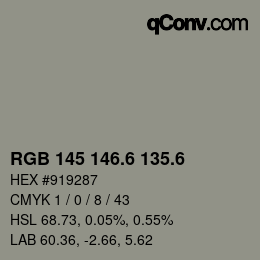 カラーコード: RGB 145 146.6 135.6 | qconv.com