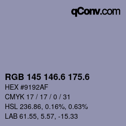 カラーコード: RGB 145 146.6 175.6 | qconv.com