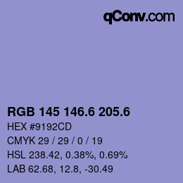 カラーコード: RGB 145 146.6 205.6 | qconv.com
