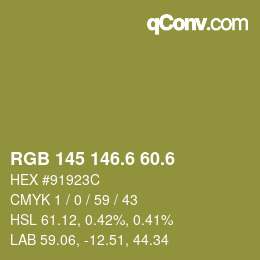 カラーコード: RGB 145 146.6 60.6 | qconv.com