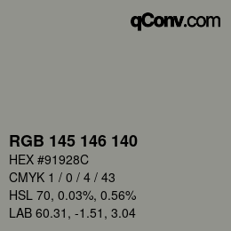 Código de color: RGB 145 146 140 | qconv.com