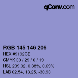 カラーコード: RGB 145 146 206 | qconv.com