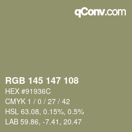 颜色代码: RGB 145 147 108 | qconv.com
