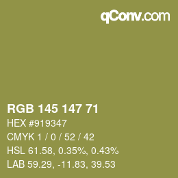 カラーコード: RGB 145 147 71 | qconv.com