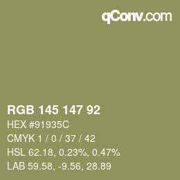 Color code: RGB 145 147 92 | qconv.com