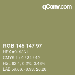 Color code: RGB 145 147 97 | qconv.com