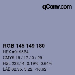 カラーコード: RGB 145 149 180 | qconv.com