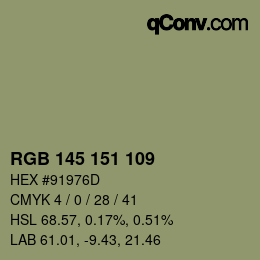 Color code: RGB 145 151 109 | qconv.com